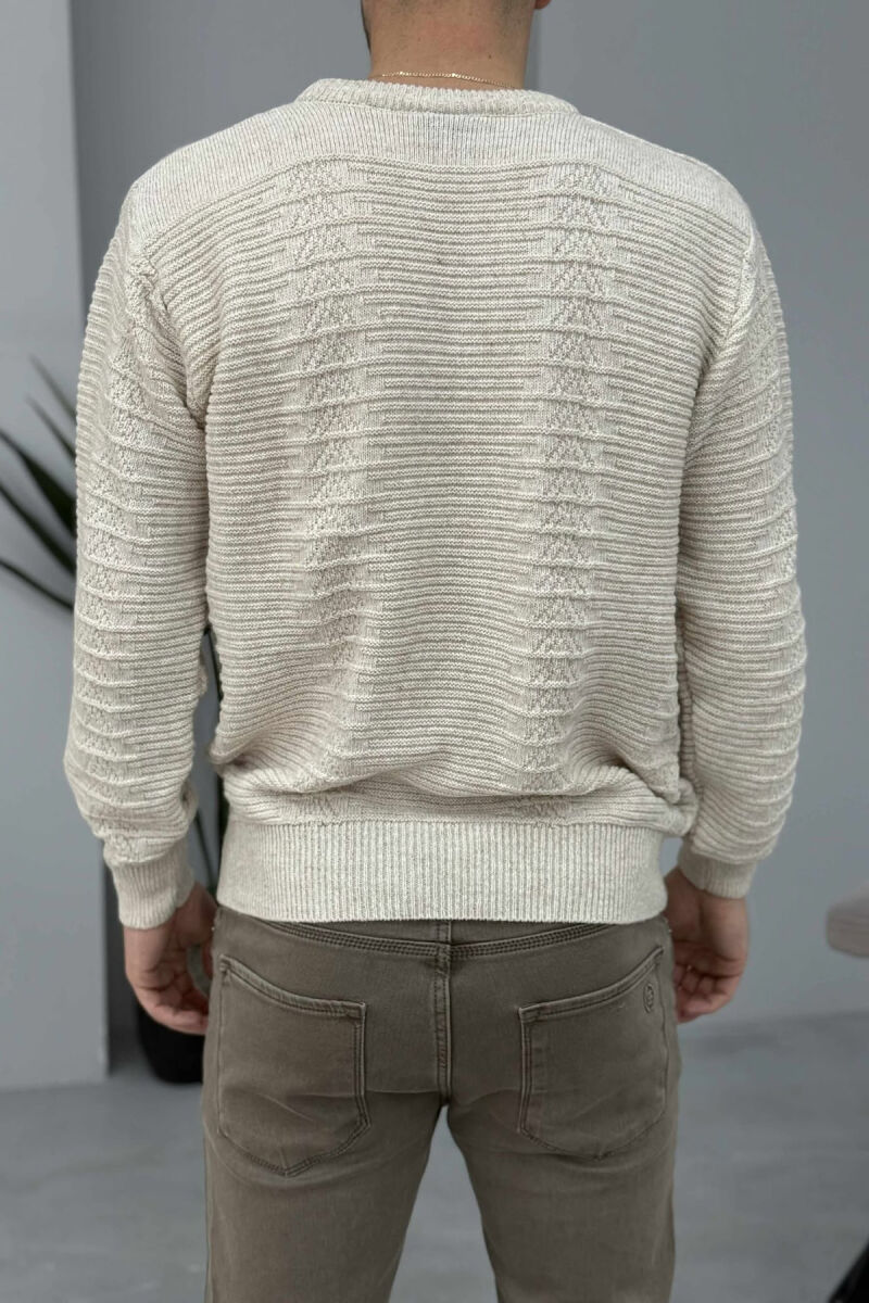SIMPLE DESING KNITTED MEN SWEATER CREAM/KREM - 4