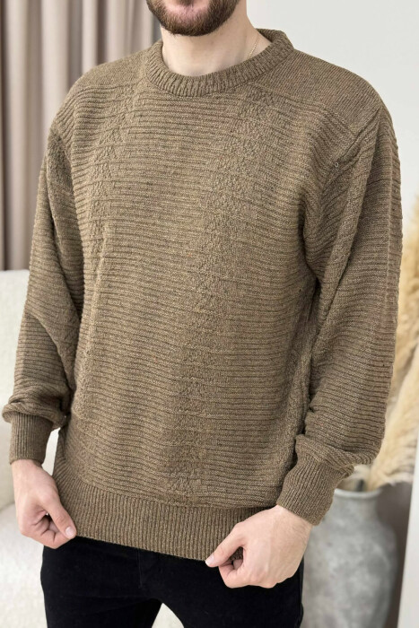 SIMPLE DESING KNITTED MEN SWEATER DARK BROWN/KAE 
