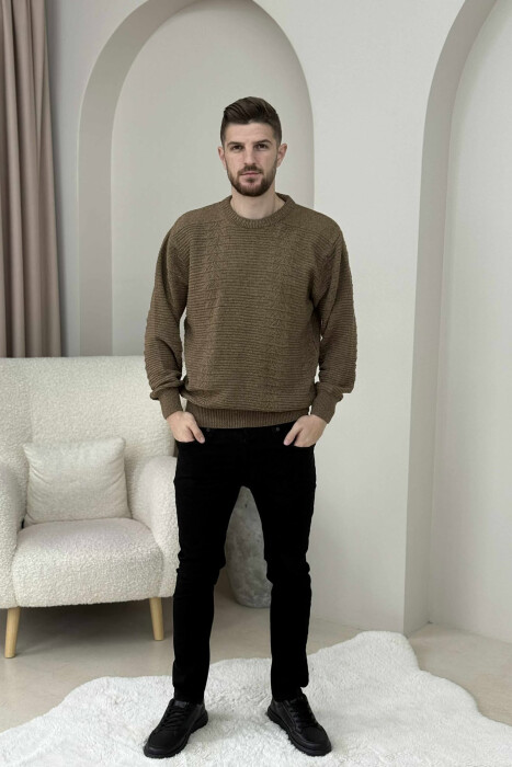 SIMPLE DESING KNITTED MEN SWEATER DARK BROWN/KAE - 2
