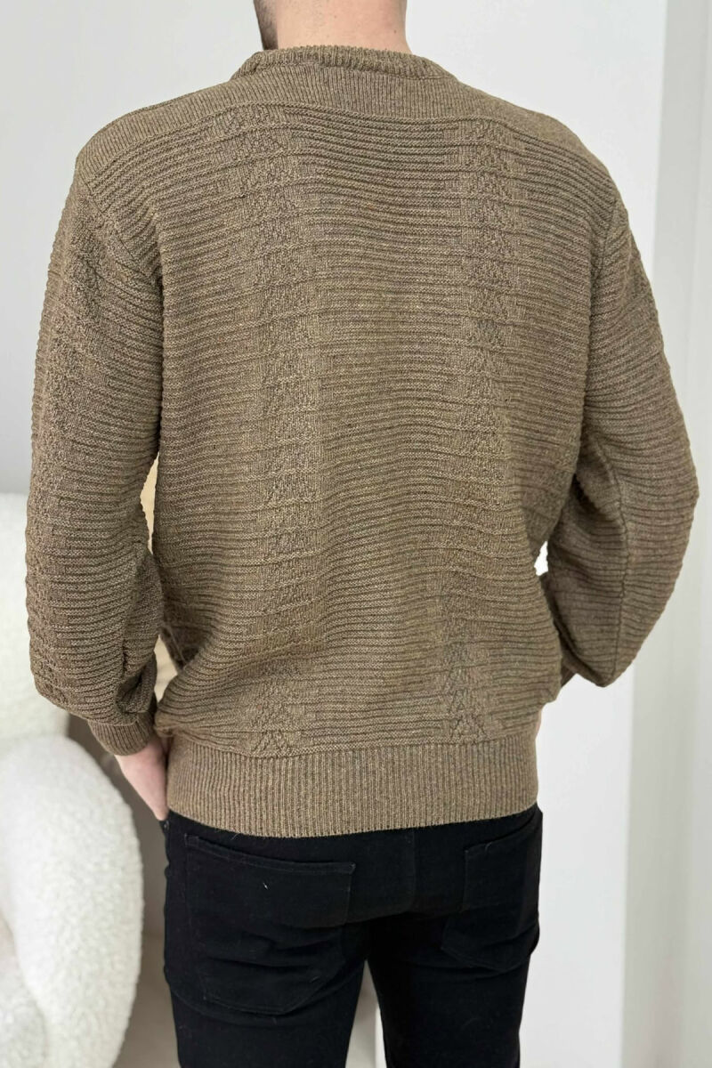 SIMPLE DESING KNITTED MEN SWEATER DARK BROWN/KAE - 3