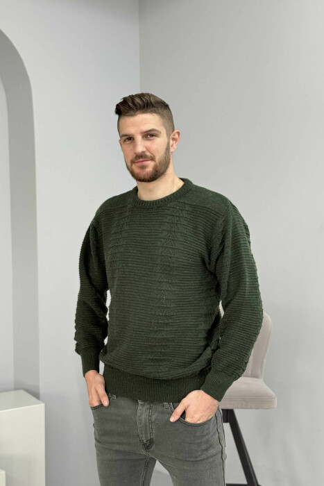 SIMPLE DESING KNITTED MEN SWEATER DARK GREEN/JEE - 2