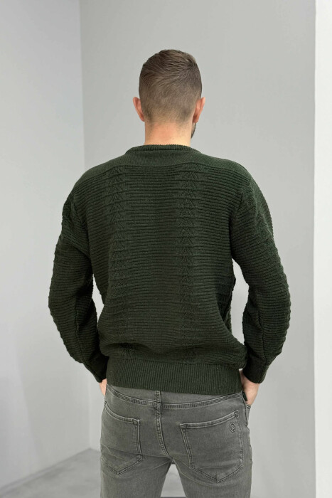 SIMPLE DESING KNITTED MEN SWEATER DARK GREEN/JEE - 4