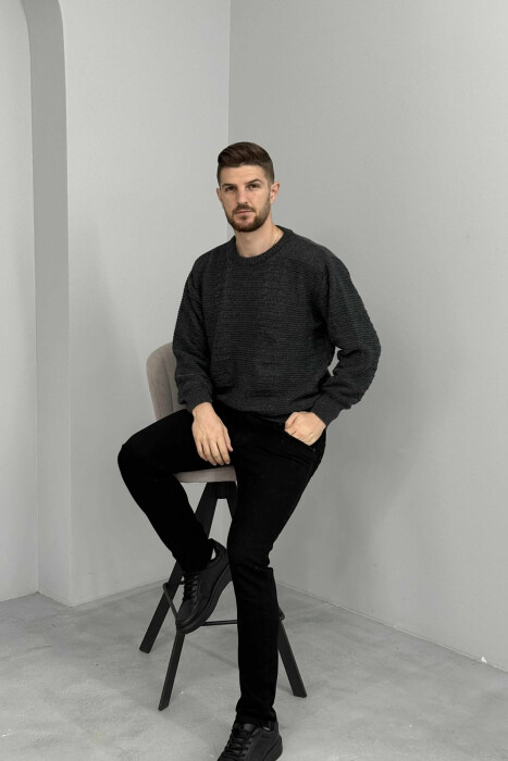 SIMPLE DESING KNITTED MEN SWEATER DARK GREY/GEE - 1