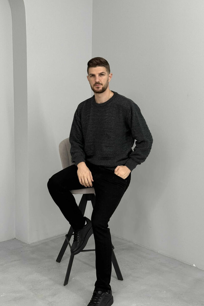 SIMPLE DESING KNITTED MEN SWEATER DARK GREY/GEE - 1
