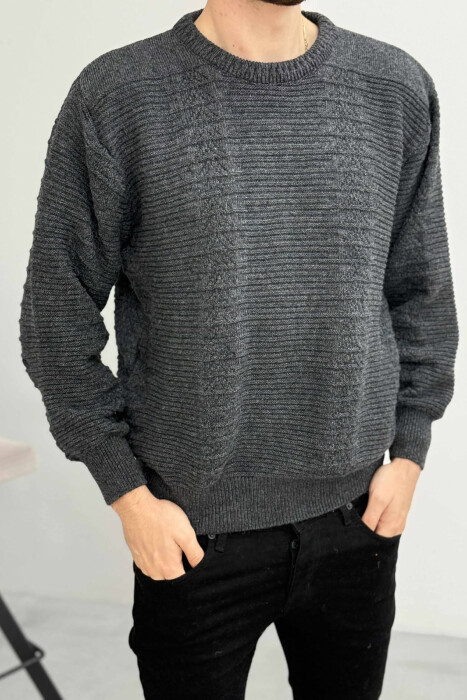 SIMPLE DESING KNITTED MEN SWEATER DARK GREY/GEE - 2