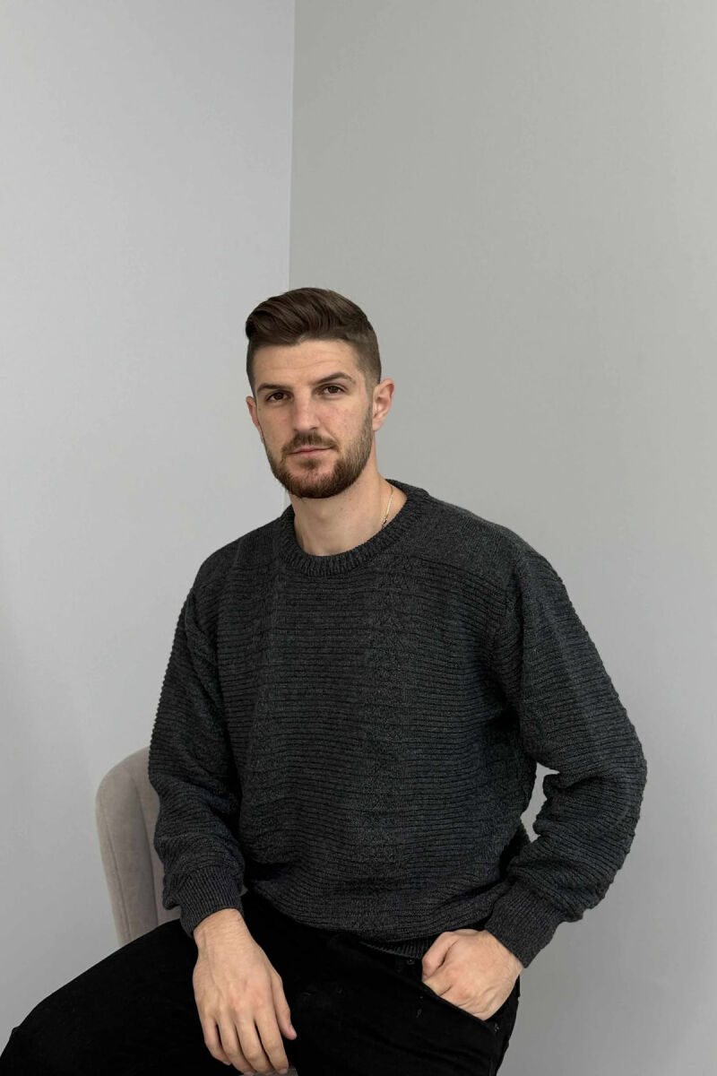 SIMPLE DESING KNITTED MEN SWEATER DARK GREY/GEE - 3