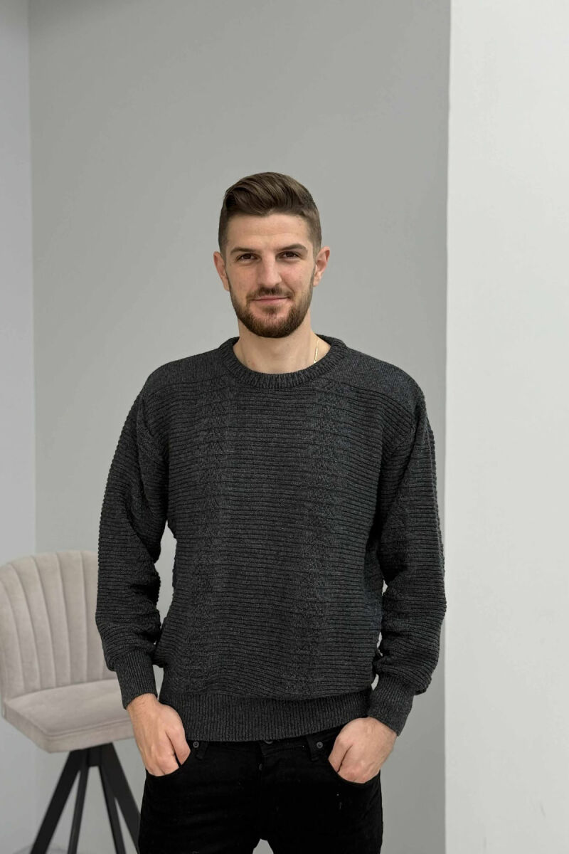 SIMPLE DESING KNITTED MEN SWEATER DARK GREY/GEE - 5