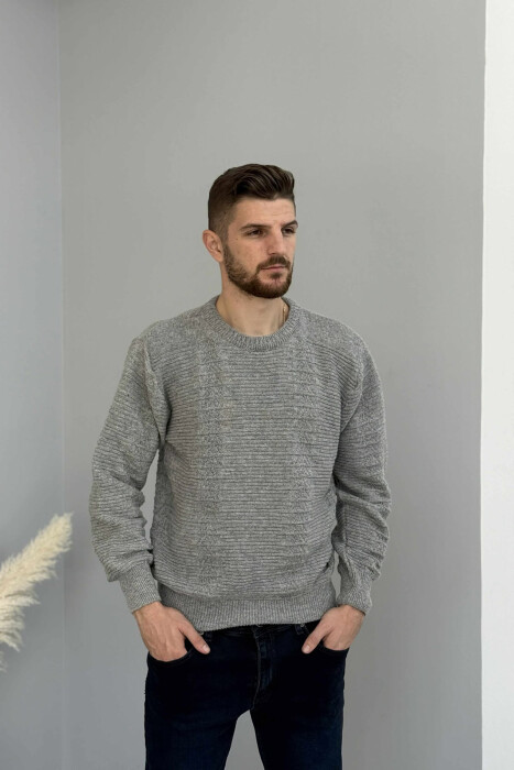 SIMPLE DESING KNITTED MEN SWEATER GREY/GRI - 3