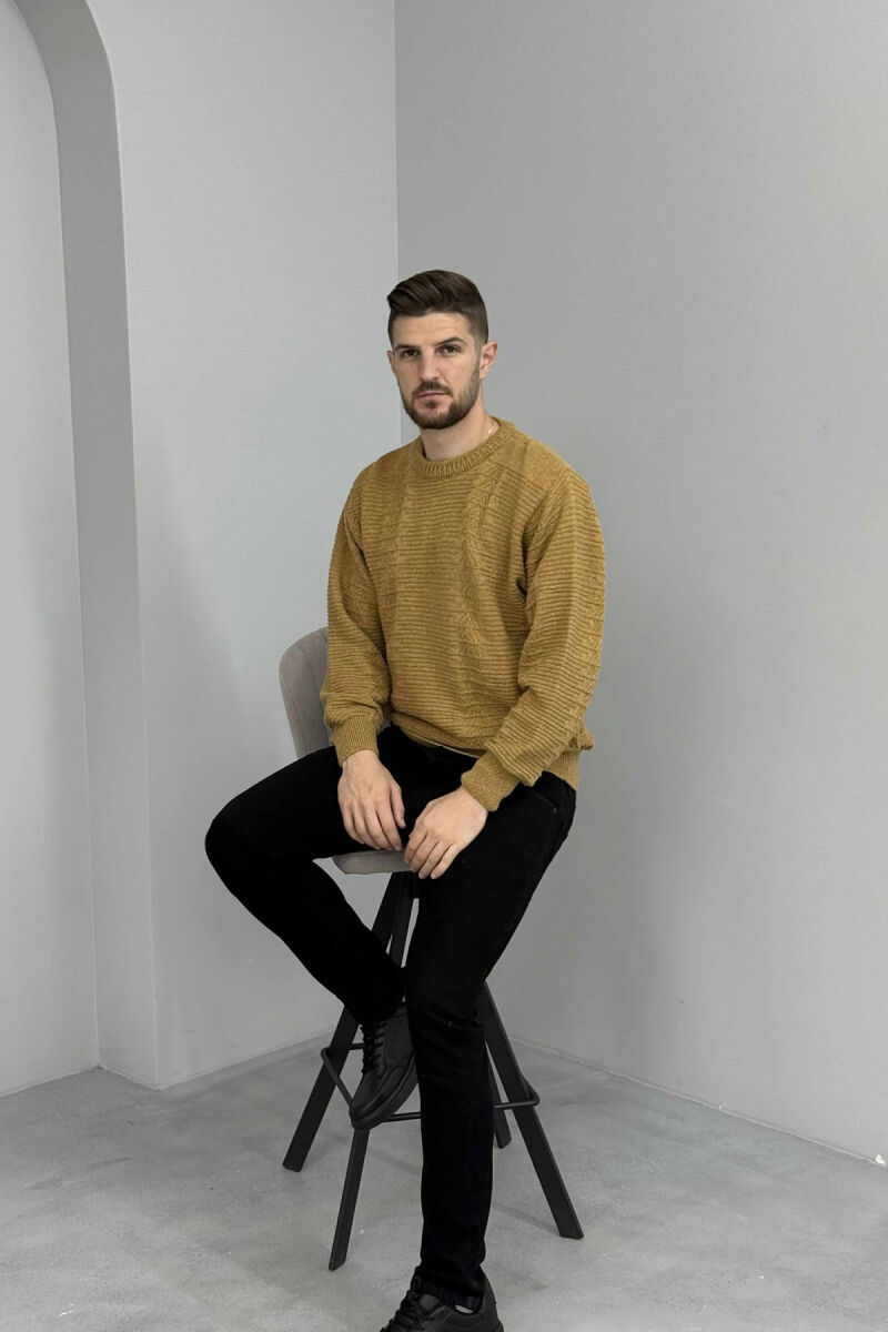 SIMPLE DESING KNITTED MEN SWEATER MUSTARD/MUSTARDE - 2