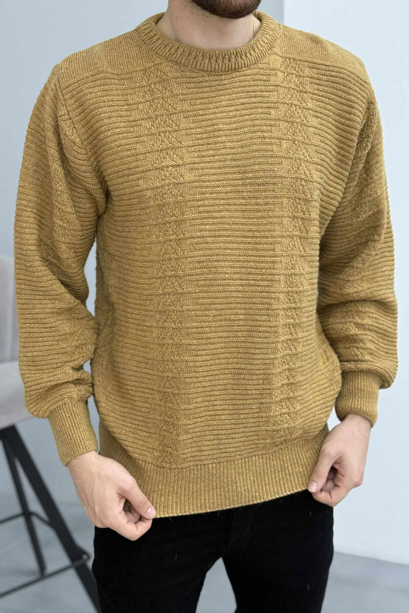 SIMPLE DESING KNITTED MEN SWEATER MUSTARD/MUSTARDE - 1