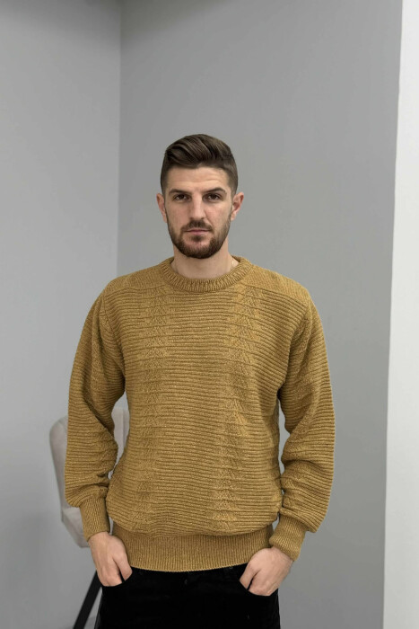 SIMPLE DESING KNITTED MEN SWEATER MUSTARD/MUSTARDE - 3