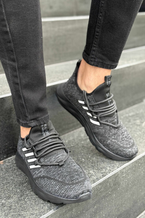 SIMPLE EVERYDAY LACING MEN SNEAKERS BLACK-GREY/ZEGR - KLAUDIO FASHION