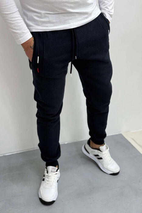 SIMPLE FLUFFY MEN SWEATPANTS DARK BLUE/BEE - KLAUDIO FASHION