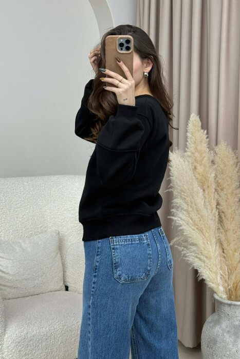 SIMPLE FLUFFY ONE COLOR COTTON WOMAN SWEATSHIRT BLACK/ E ZEZE - 4