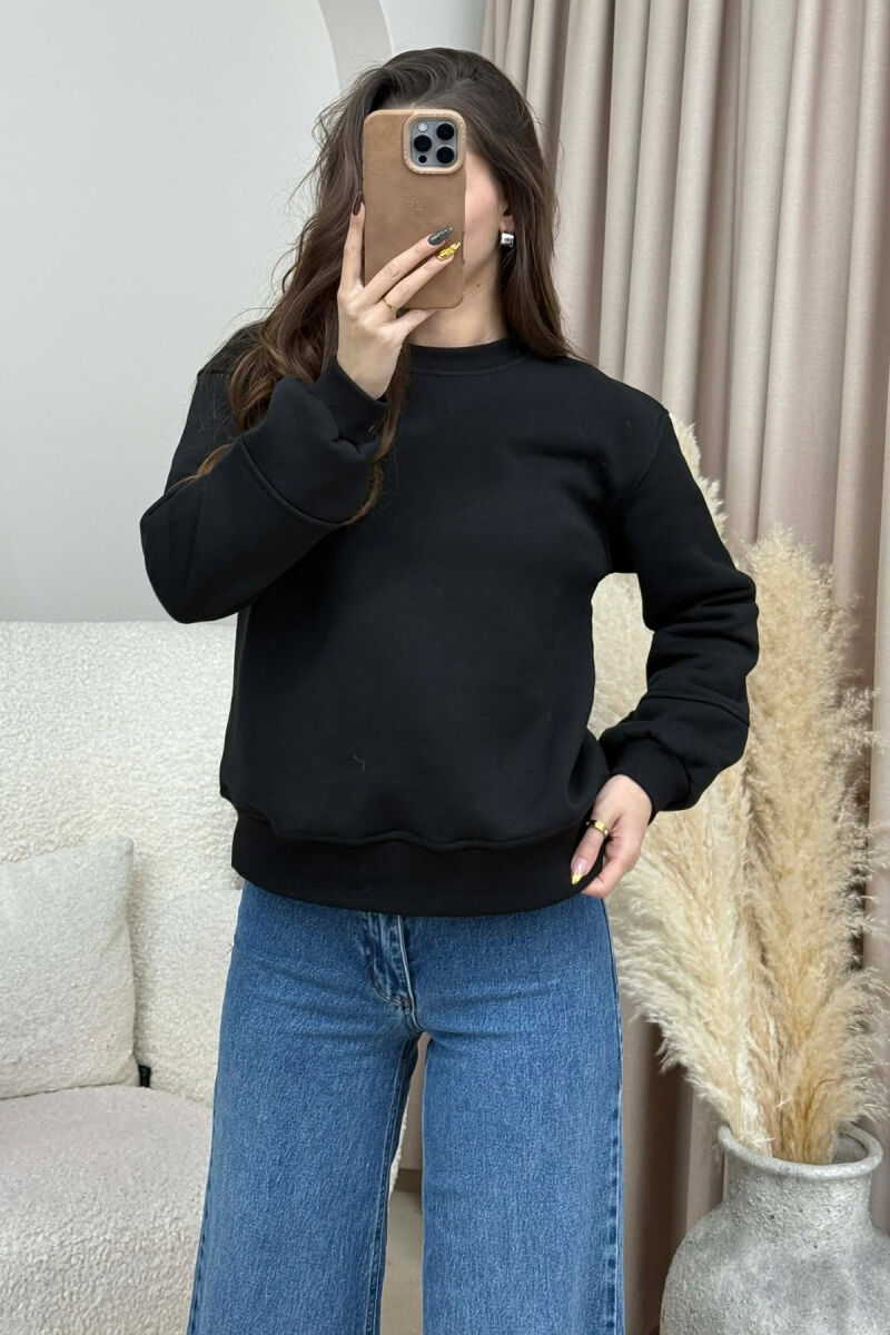 SIMPLE FLUFFY ONE COLOR COTTON WOMAN SWEATSHIRT BLACK/ E ZEZE - 3