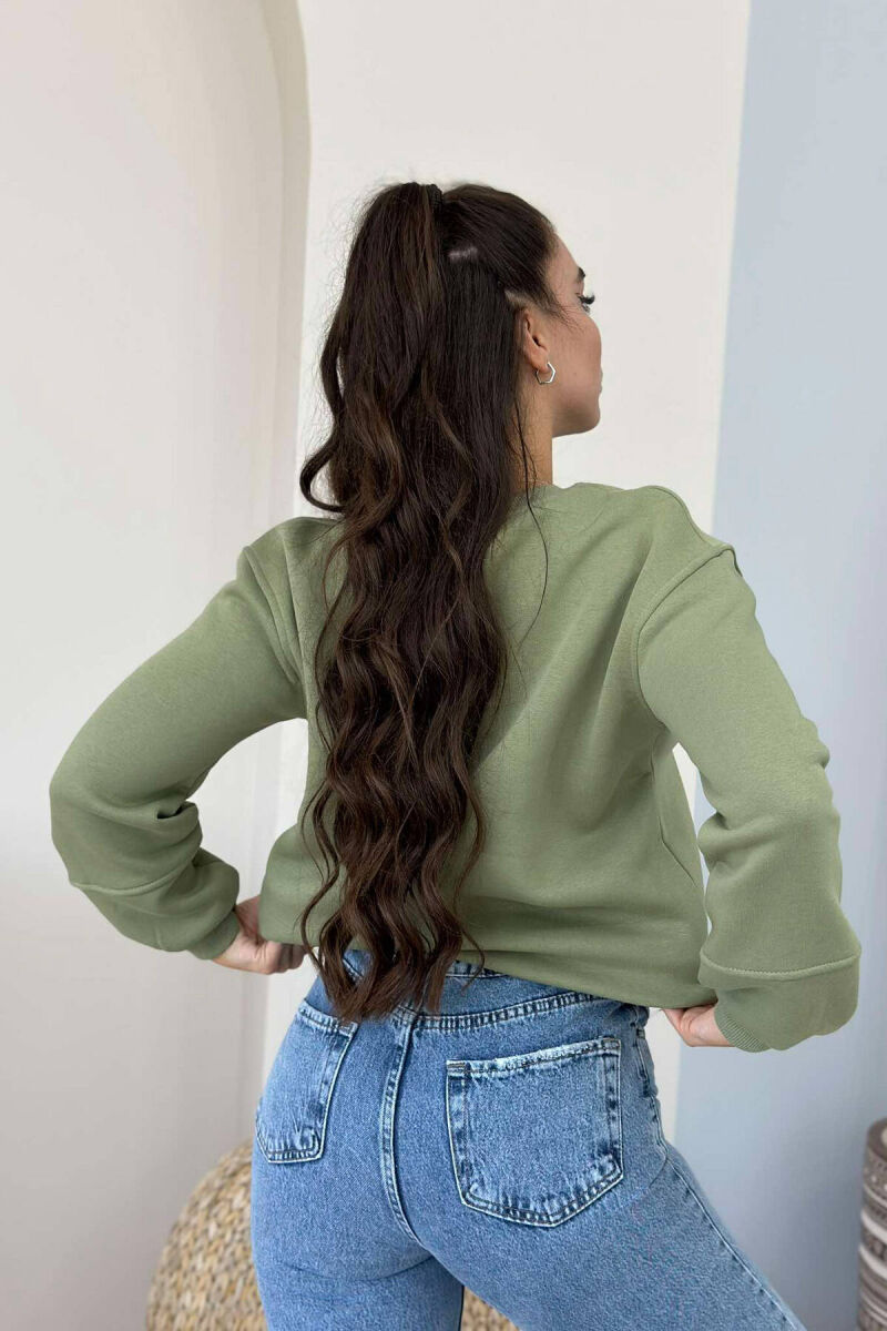 SIMPLE FLUFFY ONE COLOR COTTON WOMAN SWEATSHIRT OLIVE/ULLI - 3