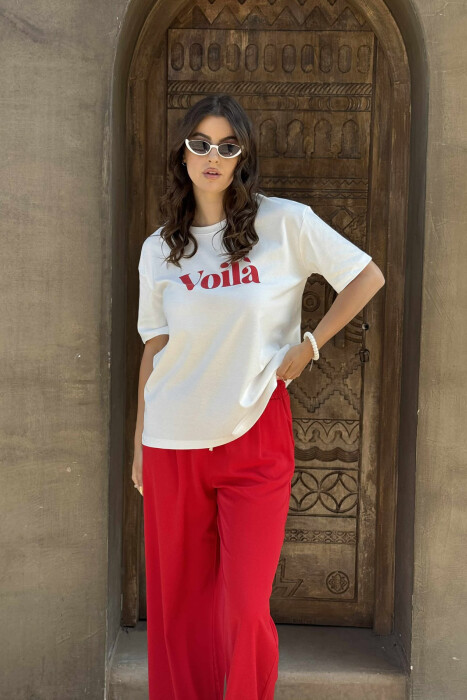 SIMPLE FRONT WRITTING WOMEN T-SHIRT WHITE-E BARDHE - KLAUDIO FASHION