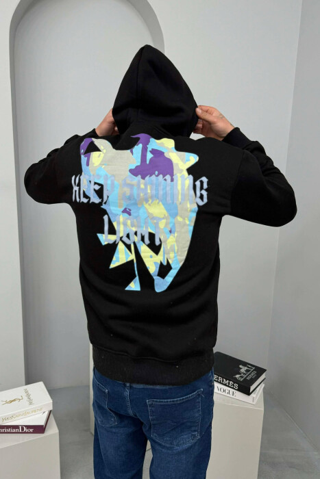 SIMPLE FRONT WRITTINGS FLUFFY MEN HOODIE BLACK/ E ZEZE - 3