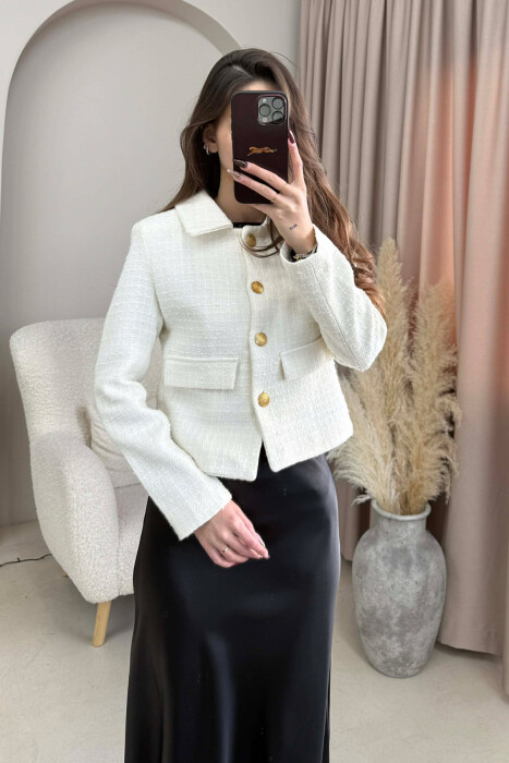 SIMPLE GOLD BUTTONS WOMEN JACKET CREAM/KREM - 3