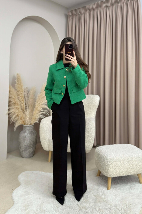 SIMPLE GOLD BUTTONS WOMEN JACKET GREEN/JESHILE - KLAUDIO FASHION