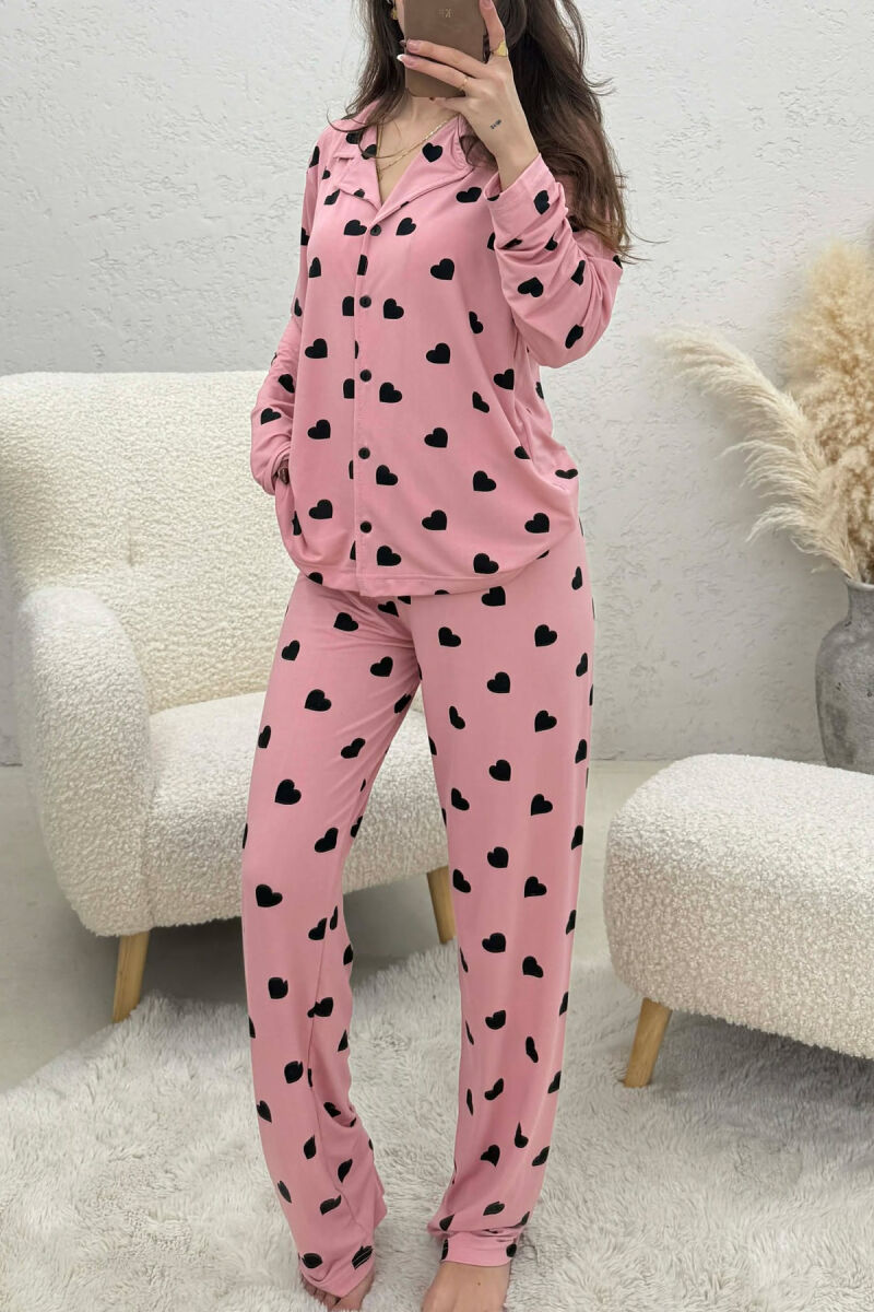 SIMPLE HEARTS DESIGN SHIRT+TROUSERS WOMEN PYJAMAS POWDER/PUDER - 1
