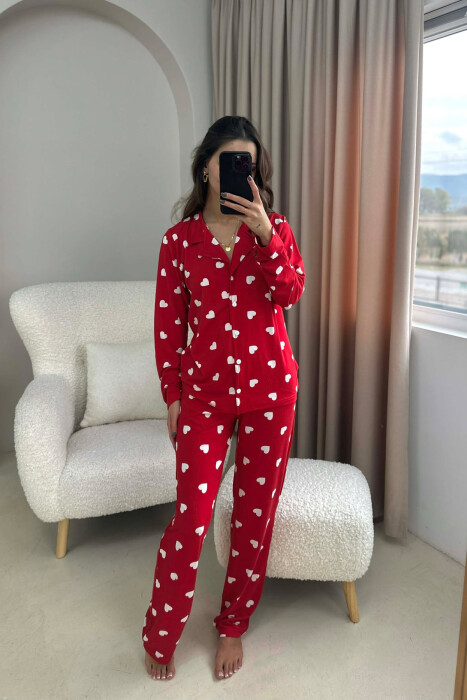 SIMPLE HEARTS DESIGN SHIRT+TROUSERS WOMEN PYJAMAS RED/E KUQE - 2