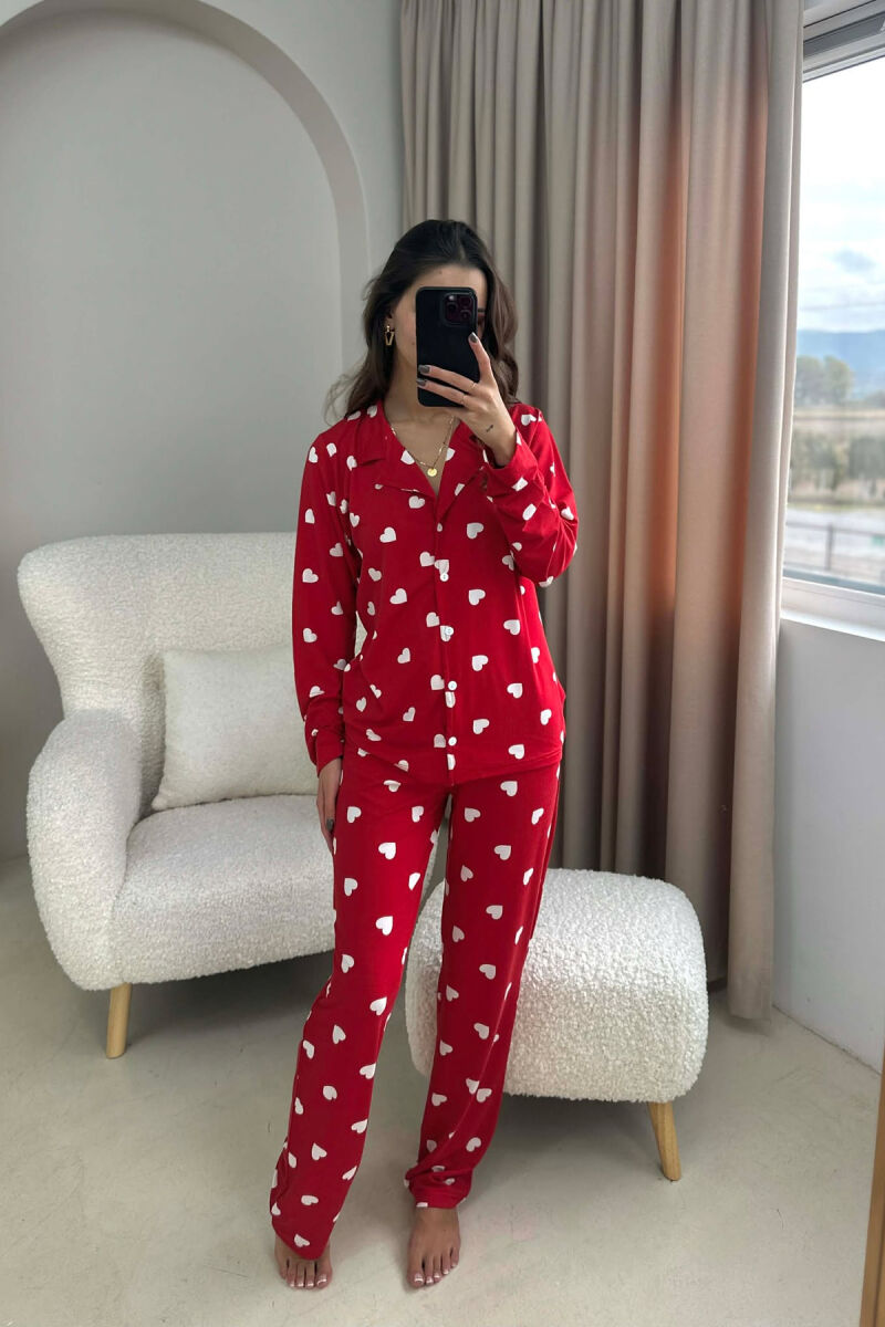SIMPLE HEARTS DESIGN SHIRT+TROUSERS WOMEN PYJAMAS RED/E KUQE - 2