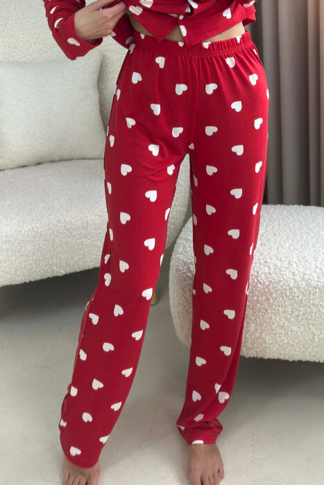 SIMPLE HEARTS DESIGN SHIRT+TROUSERS WOMEN PYJAMAS RED/E KUQE - 4
