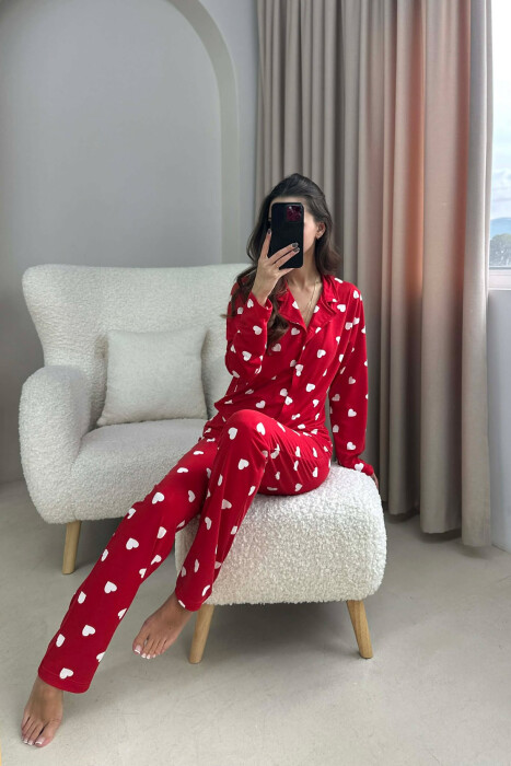 SIMPLE HEARTS DESIGN SHIRT+TROUSERS WOMEN PYJAMAS RED/E KUQE - 1