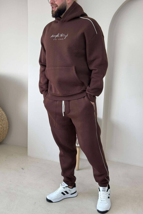 SIMPLE HOODED MEN FLUFFY SET BROWN/KAFE 