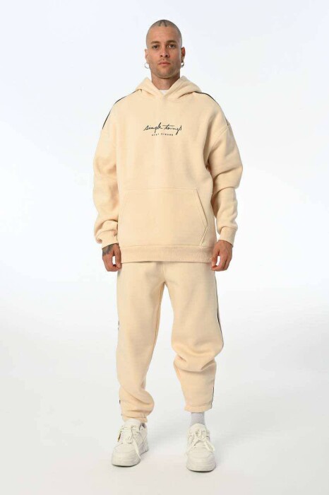 SIMPLE HOODED MEN FLUFFY SET CREAM/KREM 