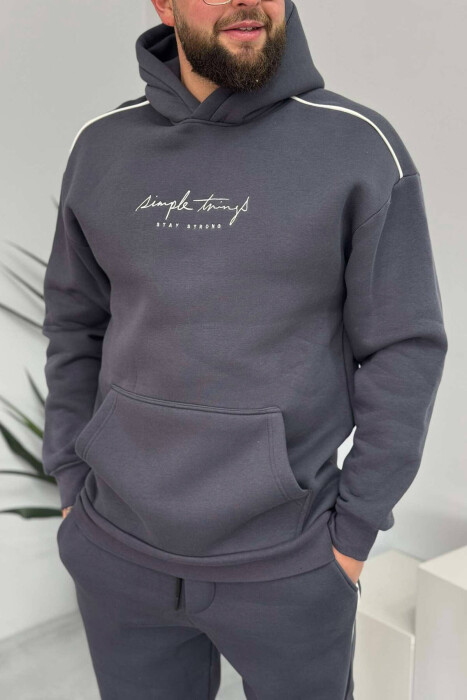 SIMPLE HOODED MEN FLUFFY SET DARK GREY/GEE - 2