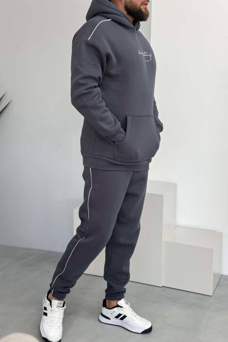 SIMPLE HOODED MEN FLUFFY SET DARK GREY/GEE - 3