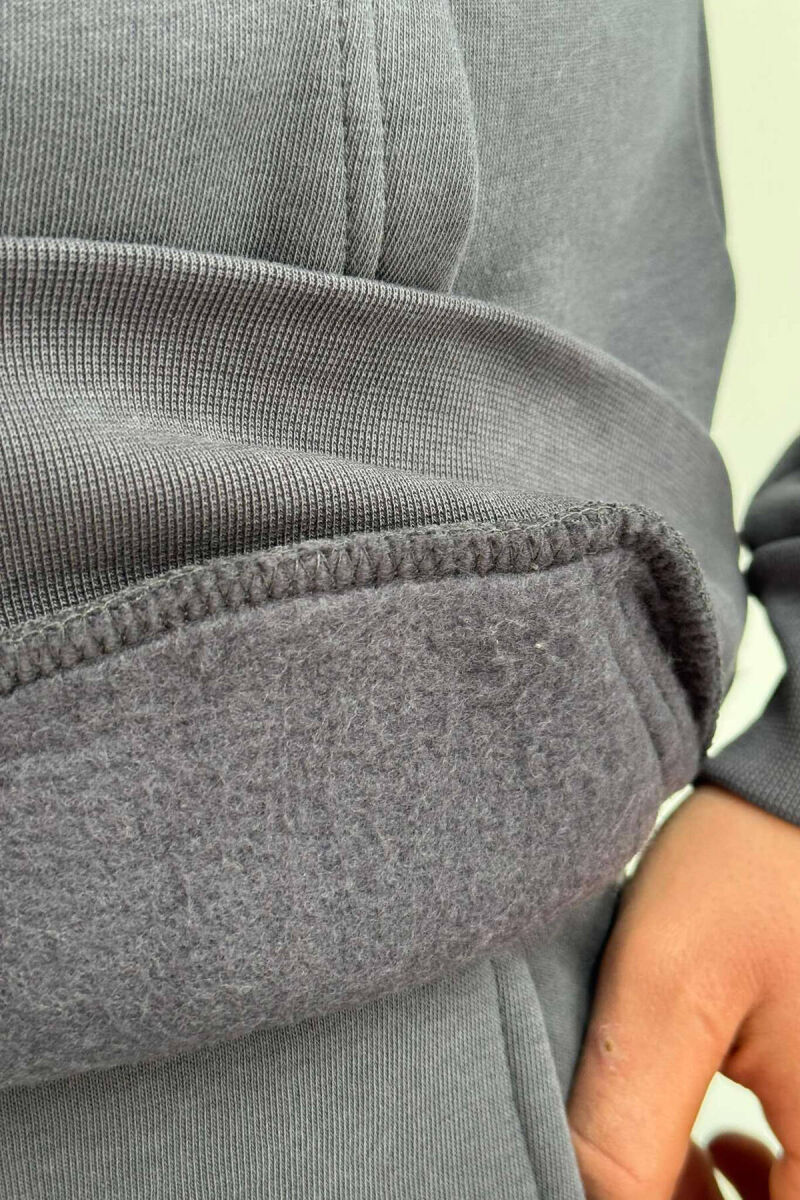 SIMPLE HOODED MEN FLUFFY SET DARK GREY/GEE - 4