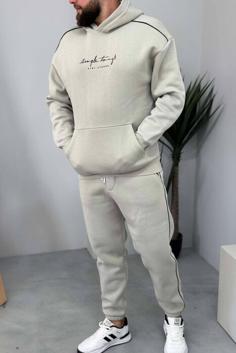 SIMPLE HOODED MEN FLUFFY SET LIGHT GREY/GZ - 1