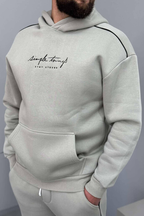 SIMPLE HOODED MEN FLUFFY SET LIGHT GREY/GZ - 3