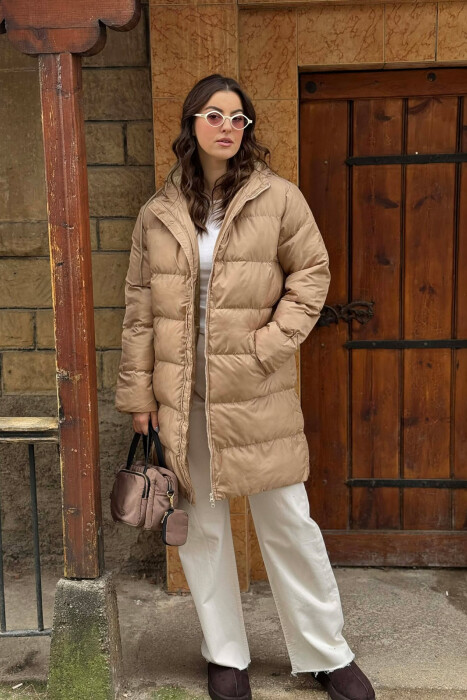 SIMPLE HOODED WOMEN PUFFER JACKET BEIGE/BEZHE 