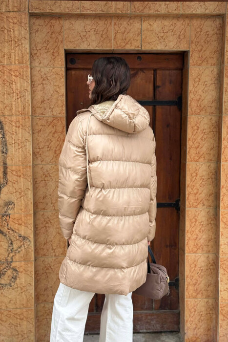 SIMPLE HOODED WOMEN PUFFER JACKET BEIGE/BEZHE - 2