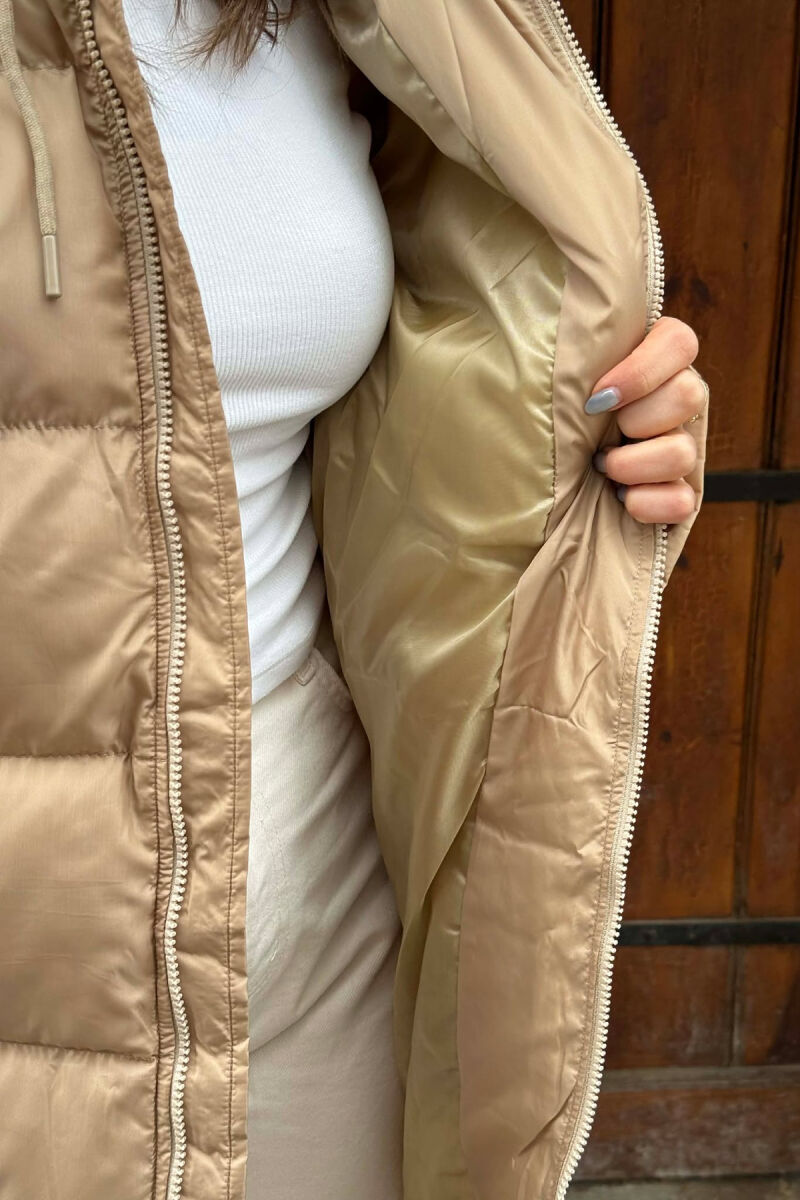 SIMPLE HOODED WOMEN PUFFER JACKET BEIGE/BEZHE - 5