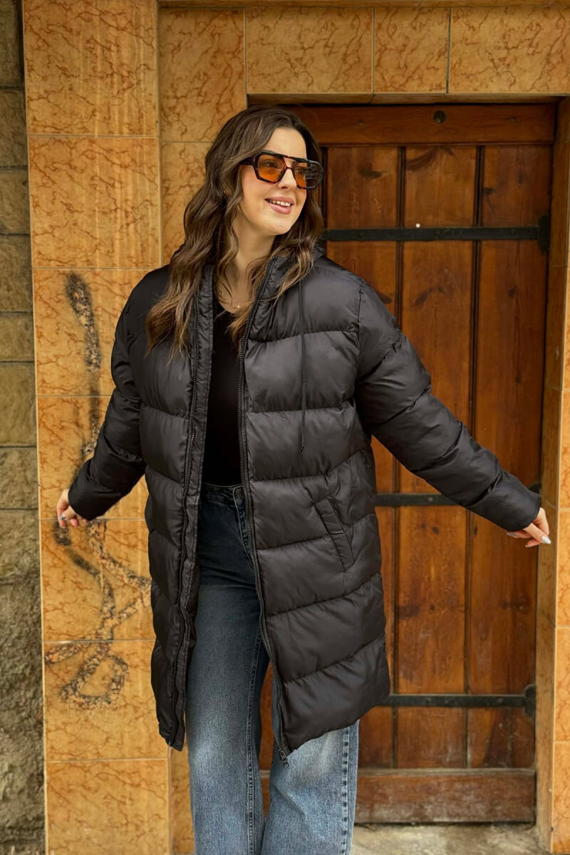 SIMPLE HOODED WOMEN PUFFER JACKET BLACK/ E ZEZE - 2