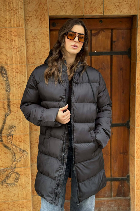 SIMPLE HOODED WOMEN PUFFER JACKET BLACK/ E ZEZE - 3