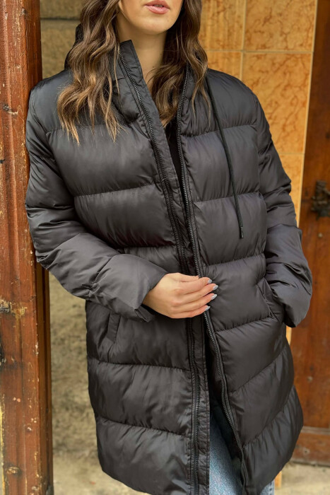 SIMPLE HOODED WOMEN PUFFER JACKET BLACK/ E ZEZE - 5