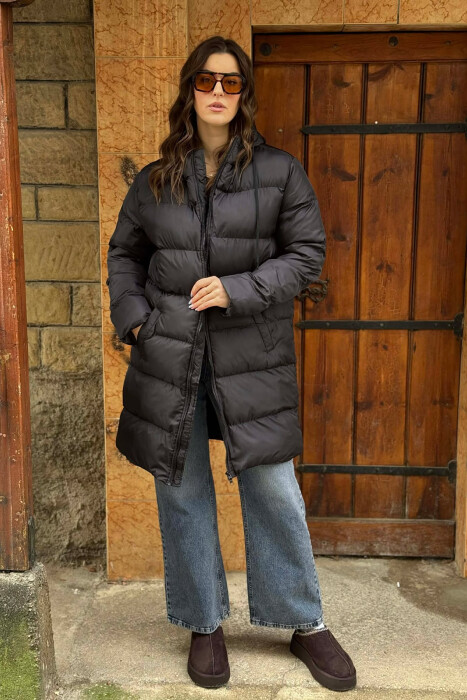 SIMPLE HOODED WOMEN PUFFER JACKET BLACK/ E ZEZE - KLAUDIO FASHION