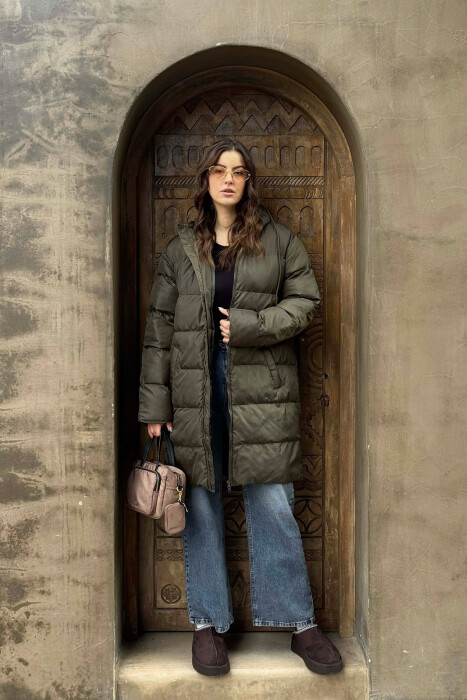 SIMPLE HOODED WOMEN PUFFER JACKET GREEN/JESHILE 