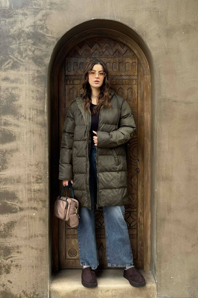 SIMPLE HOODED WOMEN PUFFER JACKET GREEN/JESHILE - 1