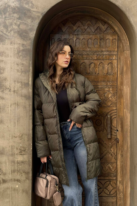 SIMPLE HOODED WOMEN PUFFER JACKET GREEN/JESHILE - 2