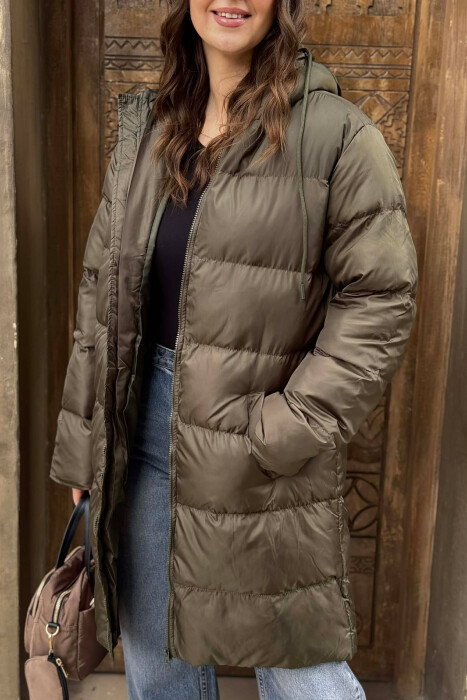 SIMPLE HOODED WOMEN PUFFER JACKET GREEN/JESHILE - 4