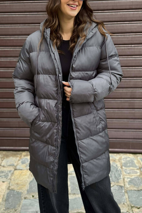 SIMPLE HOODED WOMEN PUFFER JACKET GREY/GRI - 2