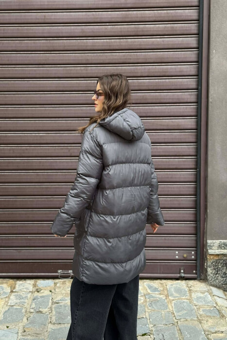 SIMPLE HOODED WOMEN PUFFER JACKET GREY/GRI - 3