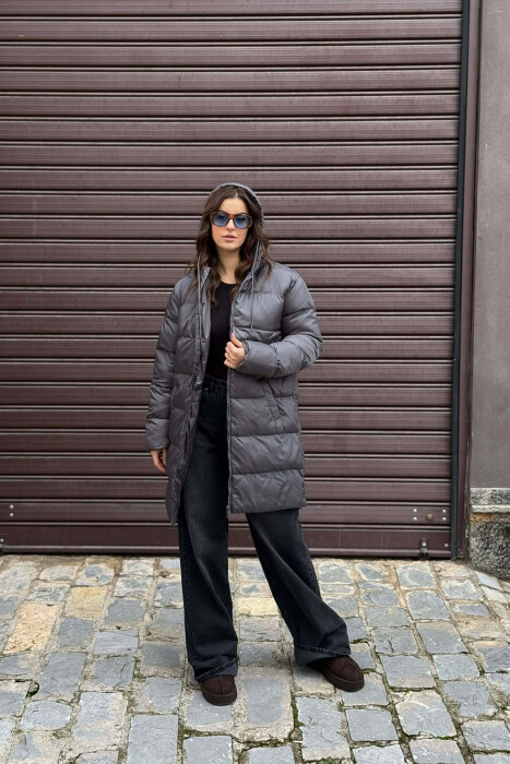 SIMPLE HOODED WOMEN PUFFER JACKET GREY/GRI - 4